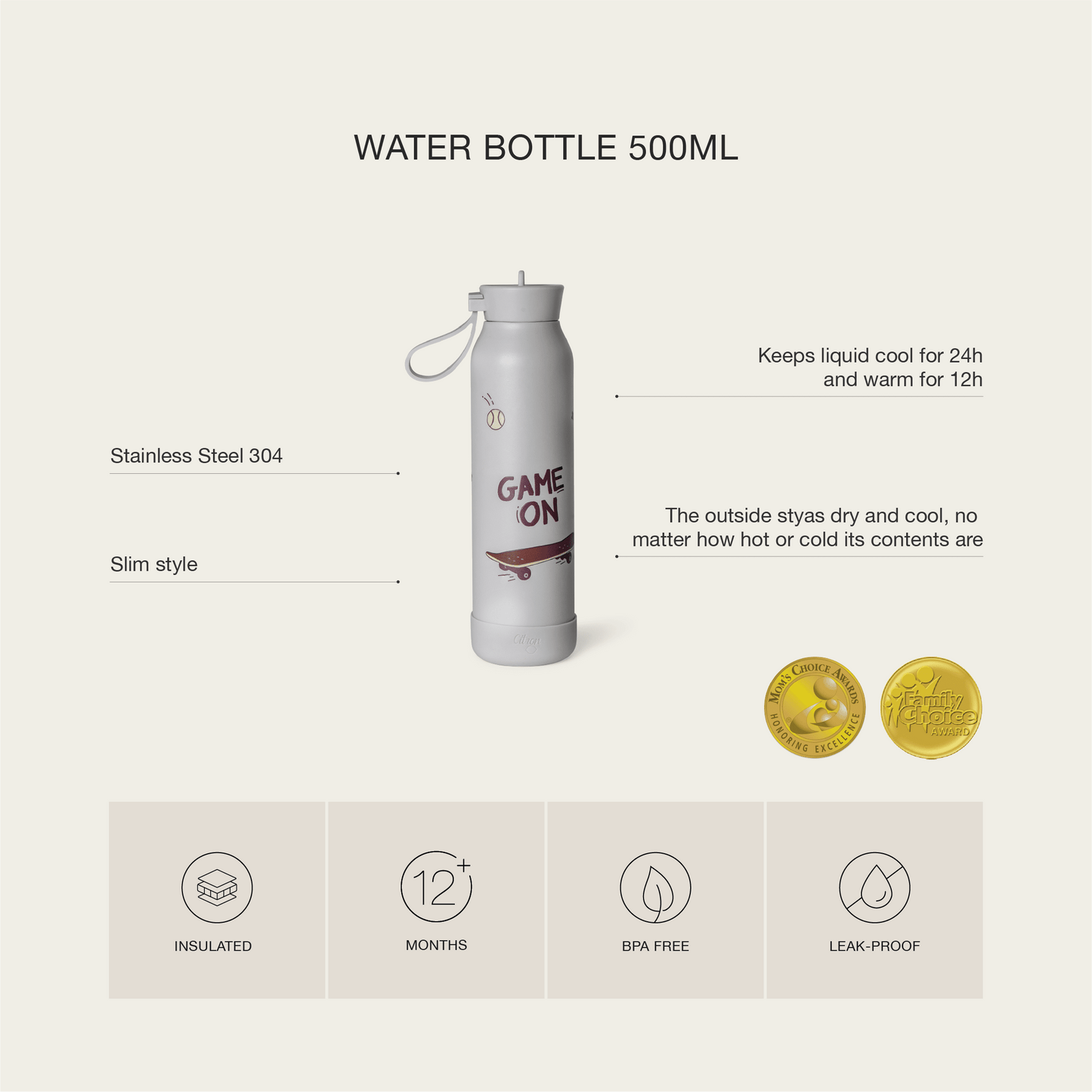 500ml Insulated Water Bottle – Stormy Unicorn