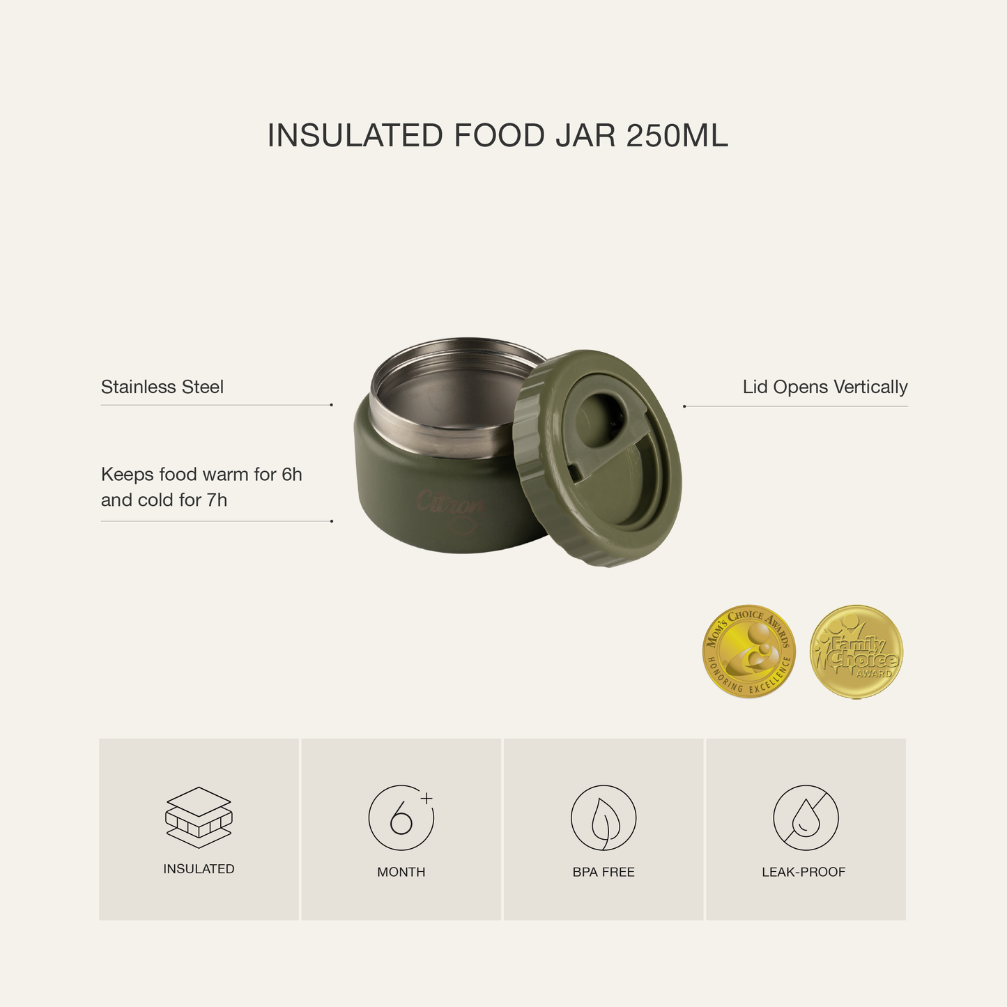 Small Thermal Food Jar - 250ml Green