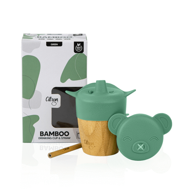 Citron Australia - Bamboo Cup with 2 Lids and Straw - Green