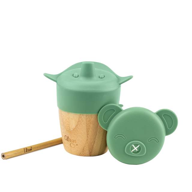 Citron Australia - Bamboo Cup with 2 Lids and Straw - Green