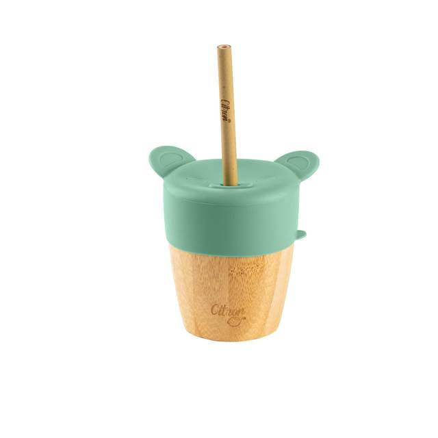Citron Australia - Bamboo Cup with 2 Lids and Straw - Green