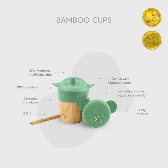 Citron Australia - Bamboo Cup with 2 Lids and Straw - Green