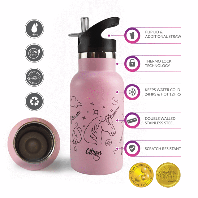 Citron Australia - QR-Enabled Lost-Proof 350ml Little Big Water Bottle - Unicorn