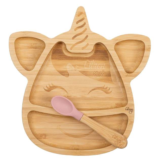 Citron Australia - Unicorn Bamboo Plate with Blush Pink Suction and Spoon