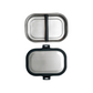 Open stainless steel lunch box showing two compartments and a silicone divider