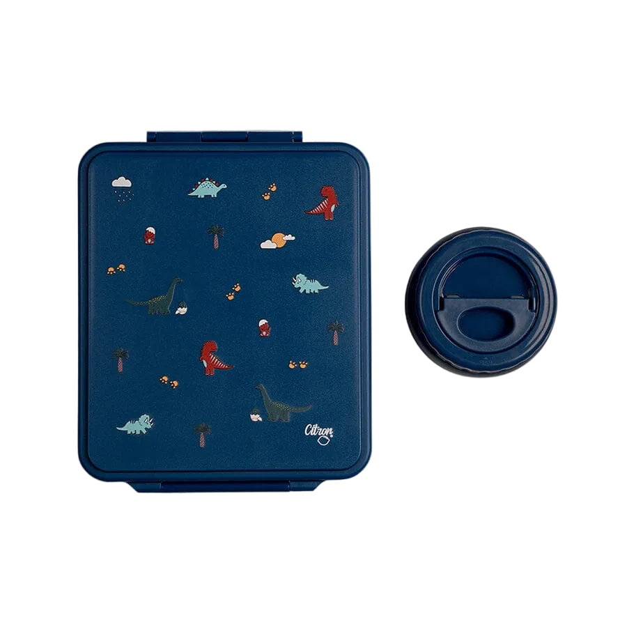 Citron Dino kids bento lunch box with included insulated food jar