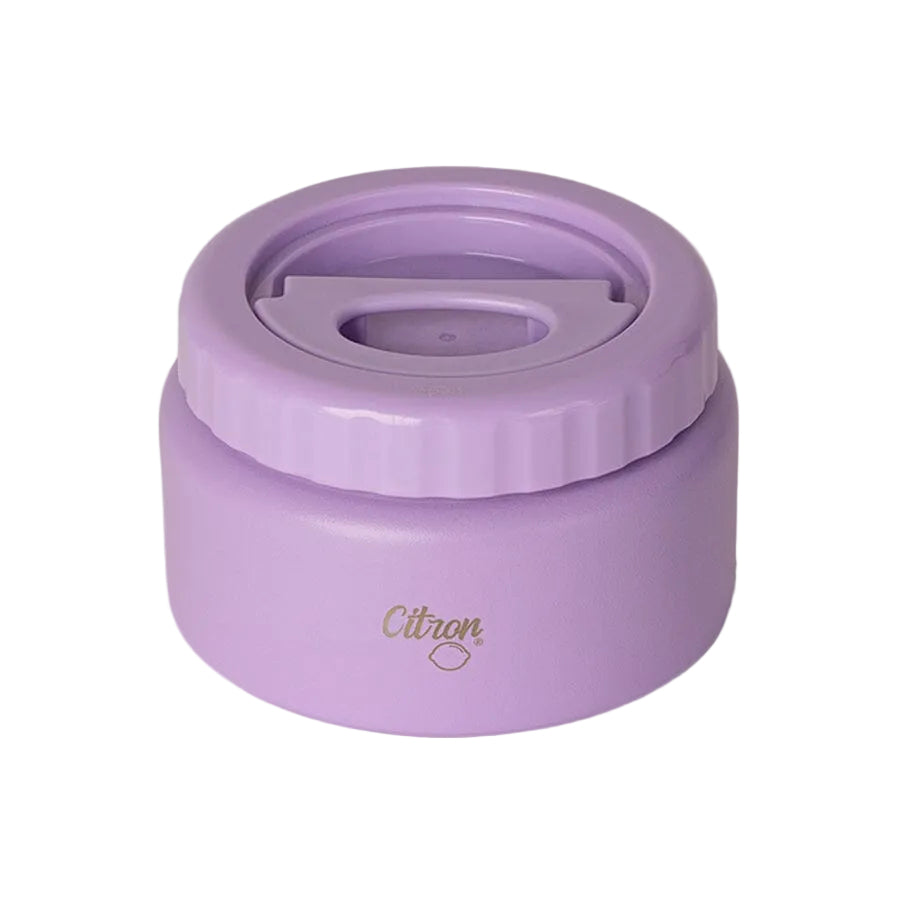 Angled view of the Citron Purple 250ml insulated food jar