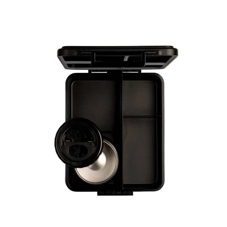 Open Citron Gaming lunch box showing four compartments and insulated food jar