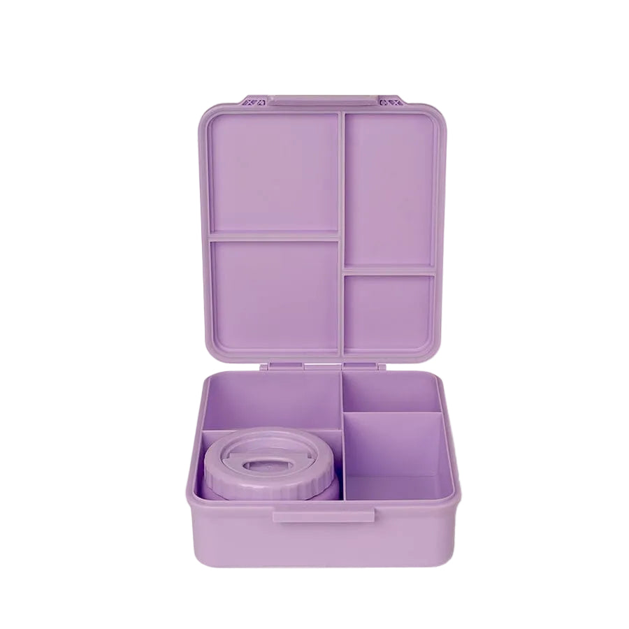 Open Citron Mermaid lunch box showing the compartments and food jar