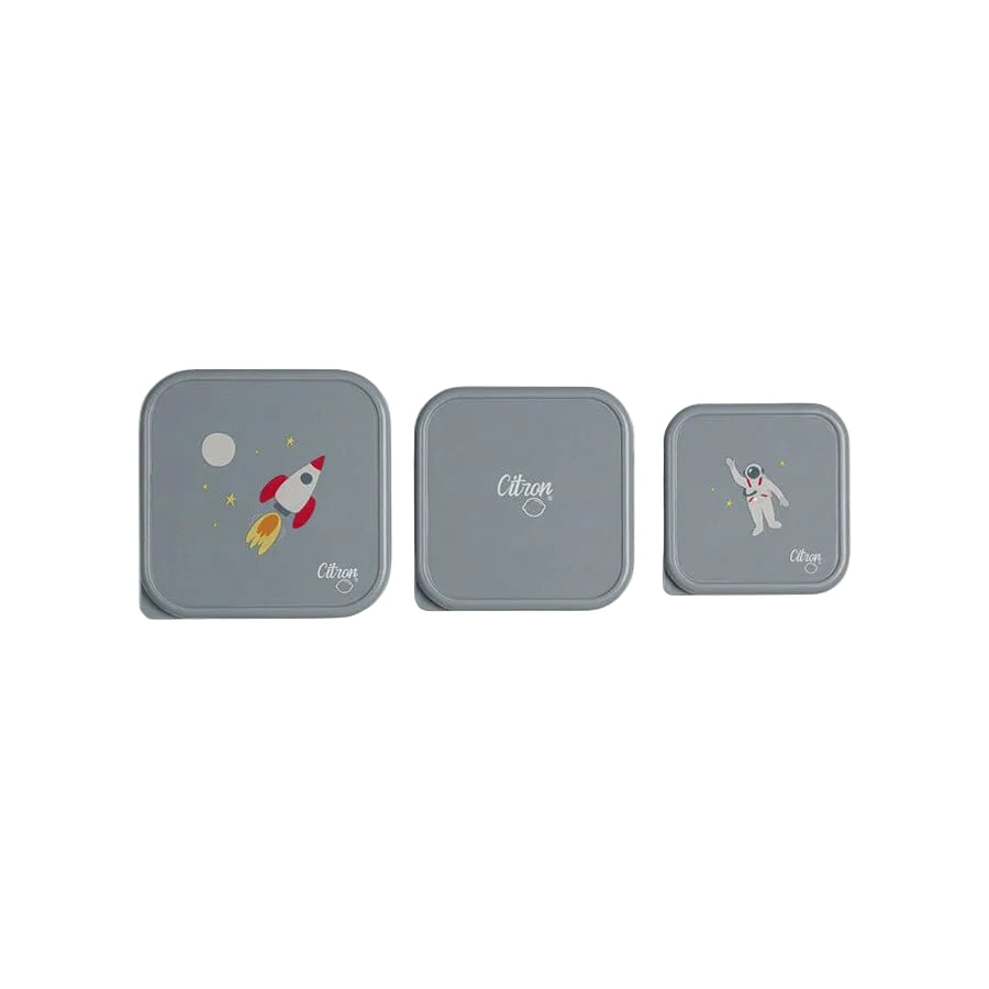 Three sizes of Citron Spaceship lunch box lids