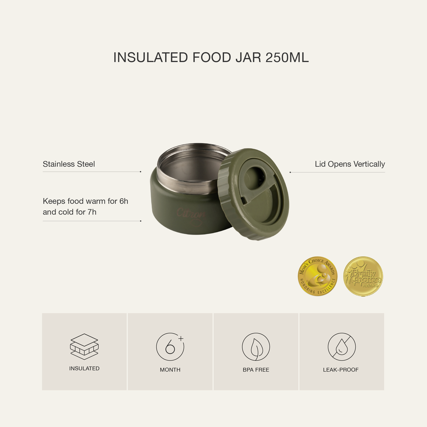 Small Thermal Food Jar - 250ml Brown