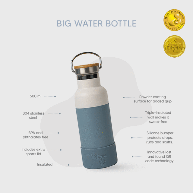 Citron Australia - 500ml QR-Enabled Lost-Proof Water Bottle - Dusty Blue