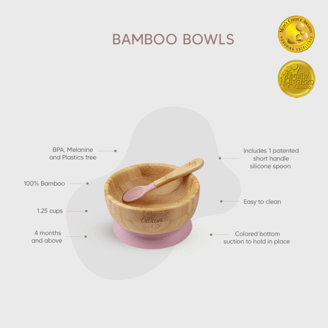Citron Australia - Bamboo Bowl with Suction and Spoon - Blush Pink