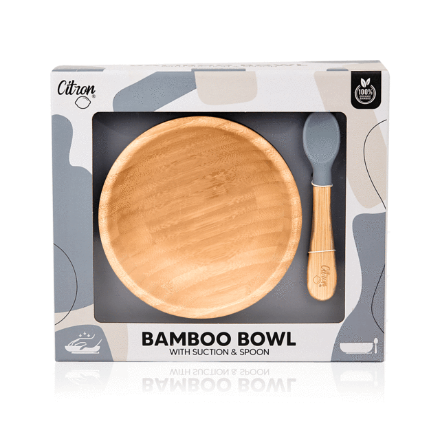 Citron Australia - Bamboo Bowl with Suction and Spoon - Dusty Blue