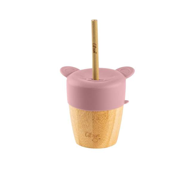 Citron Australia - Bamboo Cup with 2 Lids and Straw - Blush Pink
