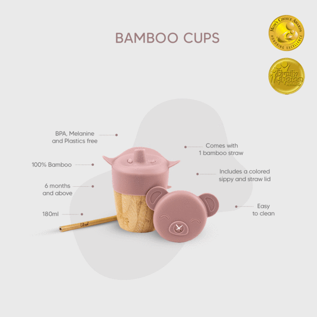 Citron Australia - Bamboo Cup with 2 Lids and Straw - Blush Pink