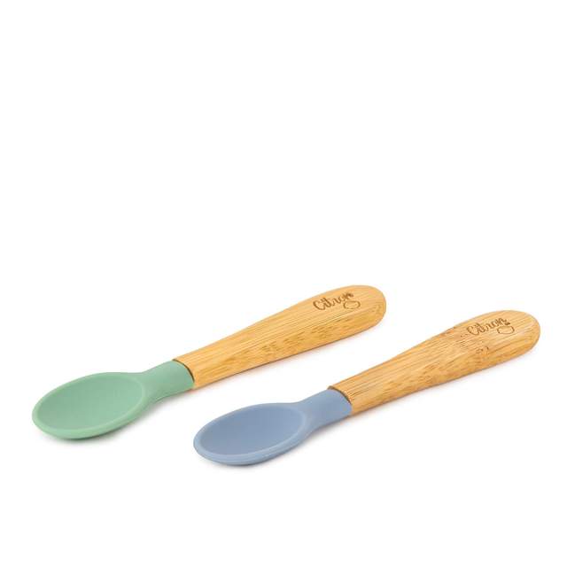 Citron Australia Bamboo Spoon Set - Green & Dusty Blue