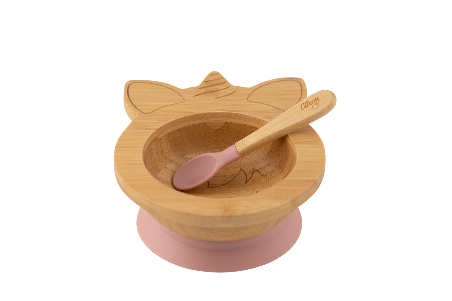 Citron Australia - Bamboo Unicorn Bowl with Suction and Spoon - Blush Pink