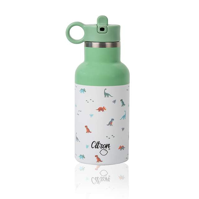 Citron Australia - QR-Enabled Lost-Proof 350ml Little Big Water Bottle - Green White Dino