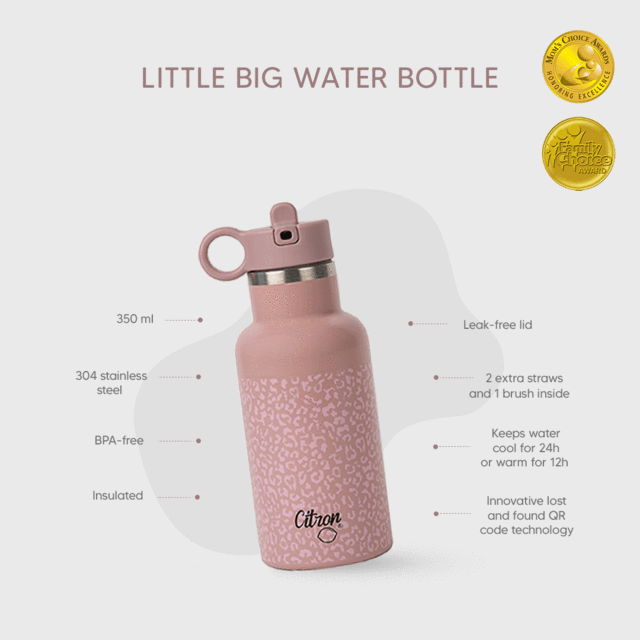 Citron Australia - QR-Enabled Lost-Proof 350ml Little Big Water Bottle - Leo