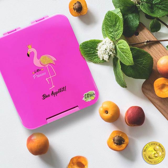 Citron Australia - Snackbox with 4 compartments with accessories - Flamingo
