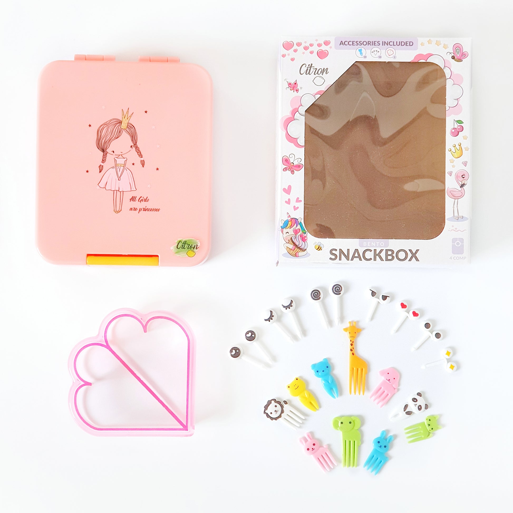 Citron Australia - Snackbox with 4 compartments with accessories - Princess