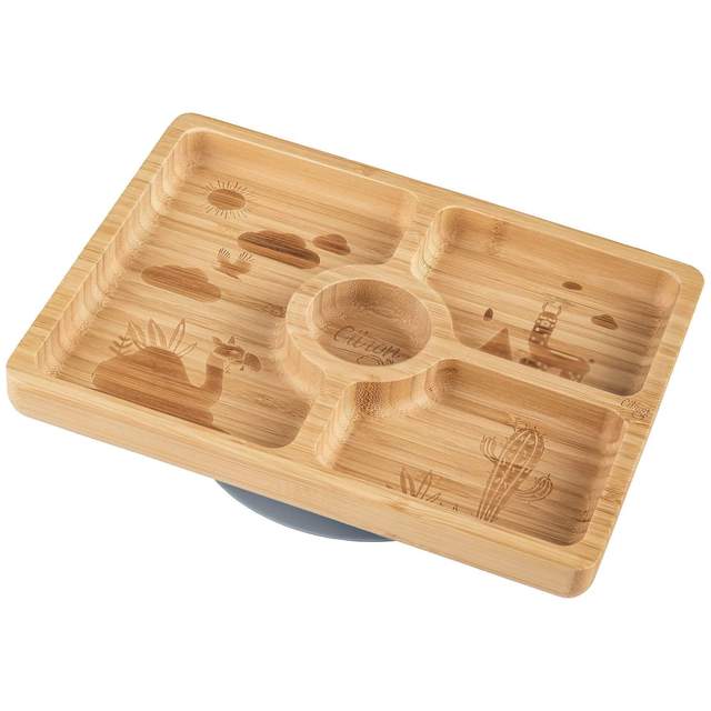 Citron Australia - Square Bamboo Plate with Dusty Blue Suction and Spoon