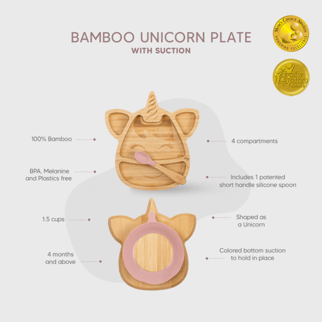 Citron Australia - Unicorn Bamboo Plate with Blush Pink Suction and Spoon