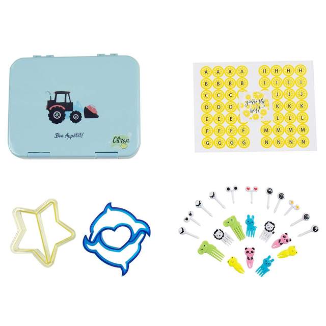 Citron Australia Kids Bento Lunchbox - 4 compartments With Accessories - Tractor