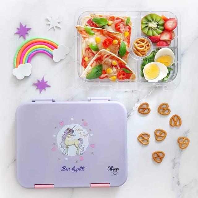 Citron Australia Kids Bento Lunchbox - 4 compartments With Accessories - Purple Unicorn